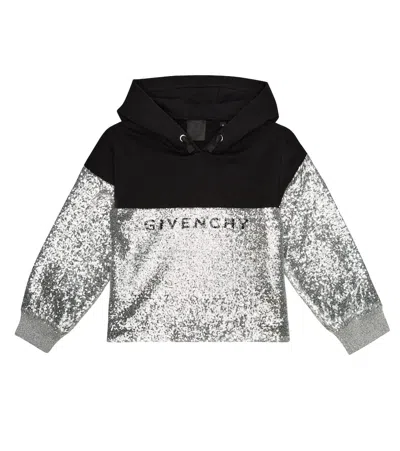 Givenchy Kids' Sequined Logo Cotton-blend Hoodie In Black