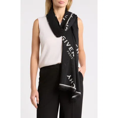 Givenchy Shadow Logo Virgin Wool & Silk Oblong Scarf In Black