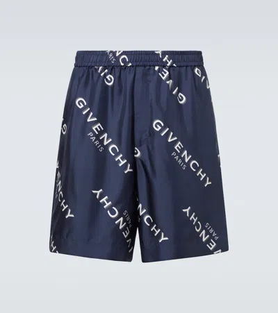 Givenchy Shadow Silk Bermuda Shorts In Blue