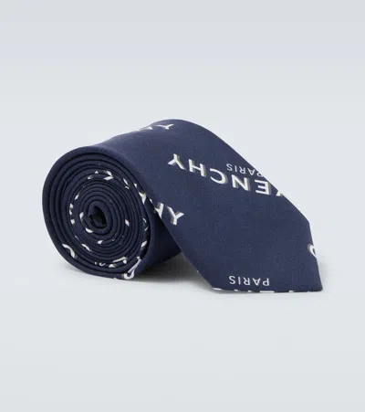 Givenchy Shadow Silk Tie In Blue