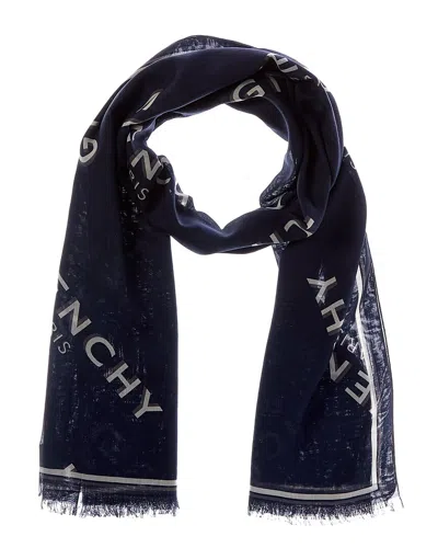 Givenchy Shadow Wool & Silk-blend Scarf In Blue