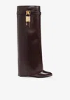 Givenchy Shark 90 Lock Knee-high Leather Boots In Brown