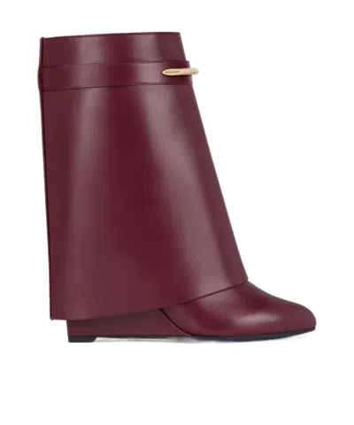 Givenchy Shark Ankle Boots In Leather In Burgundy
