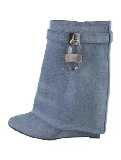 Pre-owned Givenchy Shark Ankle Denim Boots W/ Tags In Blue