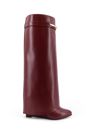 Givenchy Shark Leather Boots In Burgundy