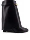 Givenchy Women Black Ankle Boots With Wedge Heels And Logo Plaque On The Side In Leather Woman In Black