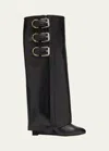 Givenchy Shark Lock Buckles Boots In Leather In Black