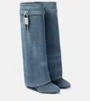 GIVENCHY SHARK LOCK 90 DENIM KNEE-HIGH BOOTS