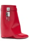 Givenchy Shark Lock Leather Ankle Boots With Covered Wedge Heels In Red