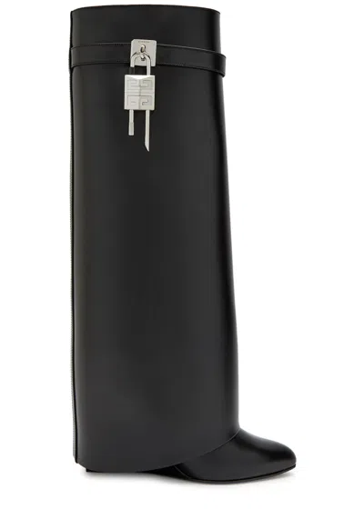 Givenchy Shark Lock 90 Leather Knee-high Boots In Black