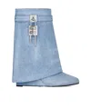 Givenchy Shark Lock Denim Ankle Boots In Medium Blue