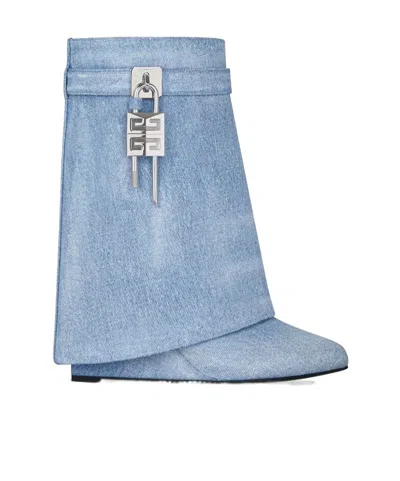GIVENCHY SHARK LOCK ANKLE BOOTS IN WASHED DENIM
