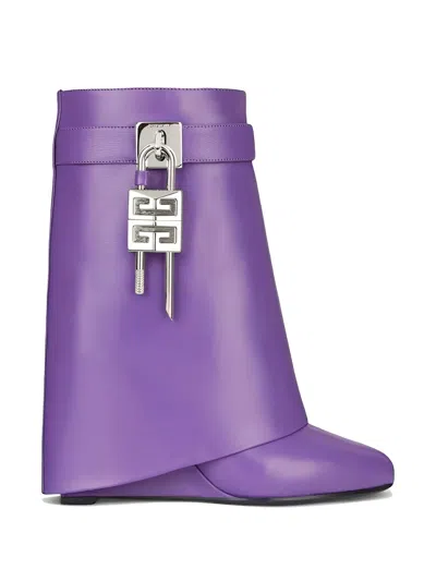 Givenchy Shark Lock Ankle Boots In Purple
