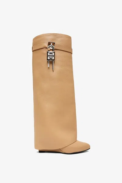 Givenchy Leather Shark Lock Knee-high Boots In Beige