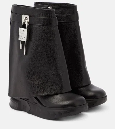Givenchy Shark Lock Biker Ankle Boots In Leather And Shearling In Black