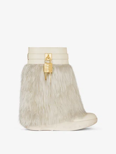 Givenchy Women's Shark Lock Biker Low Heel Ankle Boots In Alpaca In Ivory