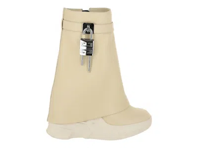 Pre-owned Givenchy Shark Lock Biker Ankle Boots (women's) Sneakers In Beige In Sand