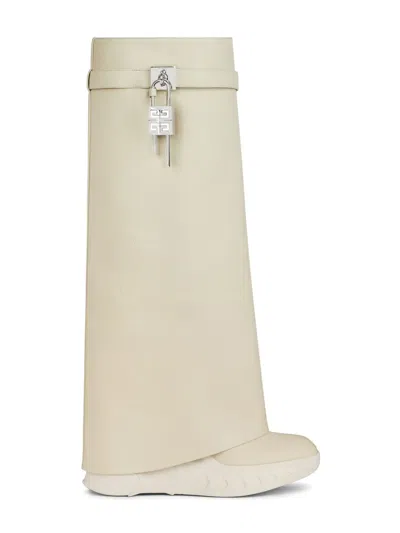 Givenchy Shark Lock Biker Boots 120mm In Grained Leather In Neutral