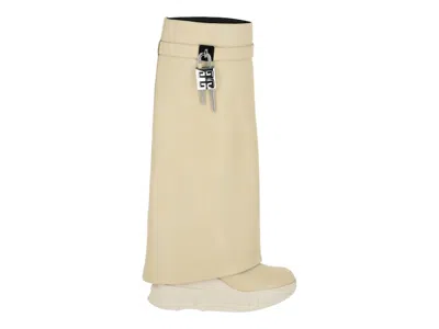 Pre-owned Givenchy Shark Lock Biker Boots 3.3" Heel (women's) Sneakers In Beige In Sand