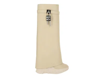 Pre-owned Givenchy Shark Lock Biker Boots 4.7" Heel (women's) Sneakers In Beige In Sand