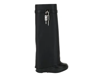 Pre-owned Givenchy Shark Lock Biker Boots 4.7" Heel (women's) Sneakers In Black