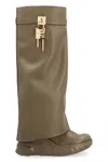 Givenchy Shark Lock Biker Boots In Grained Leather In Green