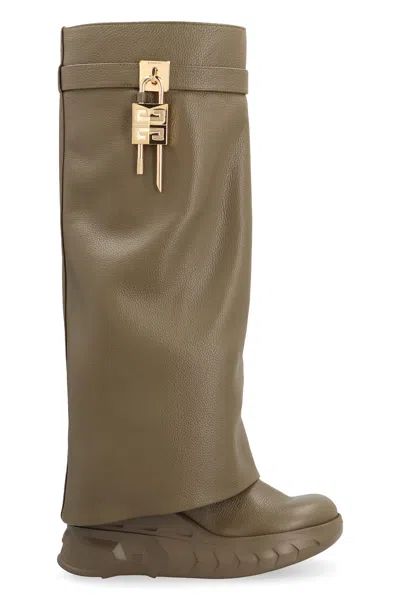 Givenchy Shark Lock Biker Leather Ankle Boots In Green