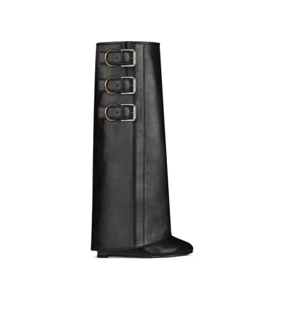 Givenchy Shark Lock Buckles Leather Knee-high Boots In Black