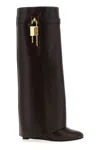 Givenchy Brown Leather Shark Lock Boots In Black