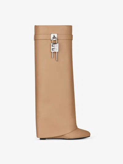 Givenchy Shark Lock Grained Leather Boots In Neutral