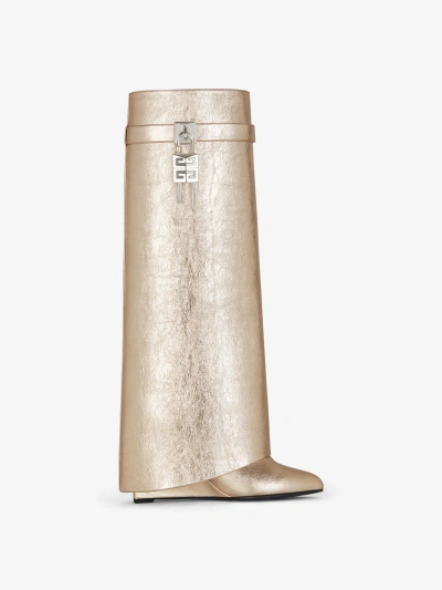 Givenchy Shark Lock Boots In Laminated Leather In Dusty Gold