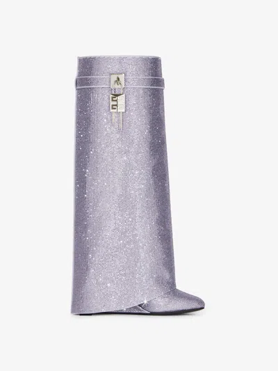 Givenchy Shark Lock Strass Knee-high Boots In Lavender