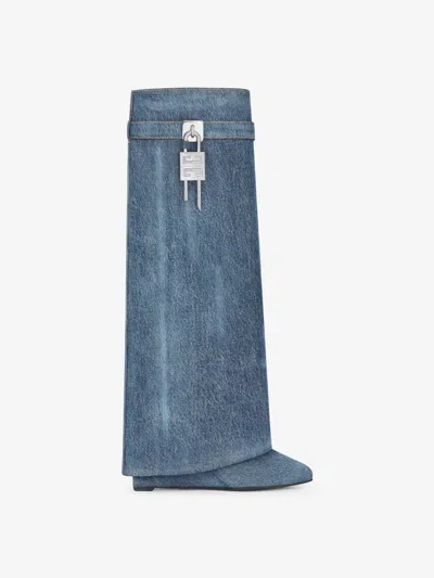 GIVENCHY SHARK LOCK BOOTS IN WASHED DENIM
