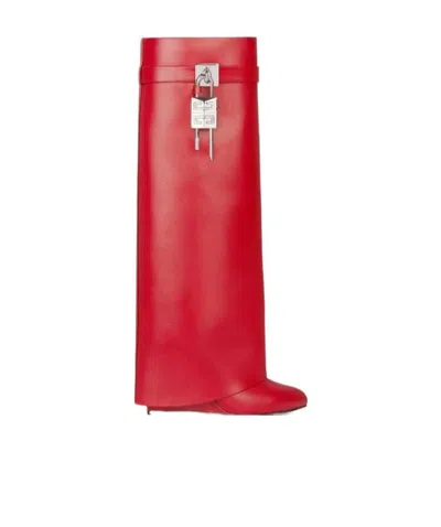 Givenchy 'knee Length Lock Detail Pointed Toe Boots' In Red