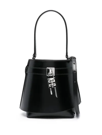 Givenchy Micro Shark Lock Bucket Bag In Box Leather In Black
