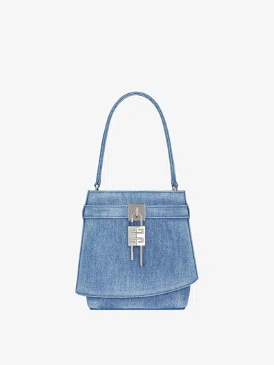 Givenchy Shark Lock Bucket Bag In Washed Denim In Medium Blue