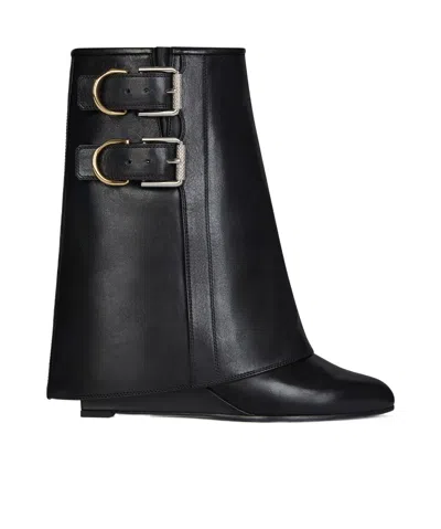 Givenchy Shark Lock Buckles Leather Ankle Boots In Black