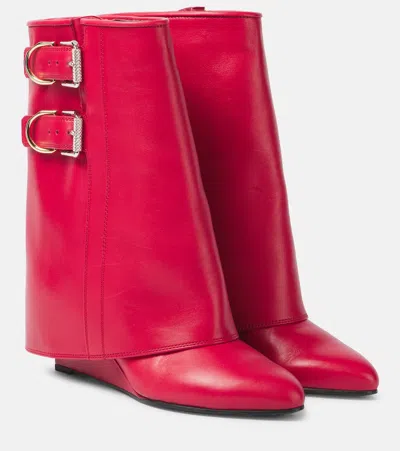 GIVENCHY SHARK LOCK BUCKLES LEATHER ANKLE BOOTS