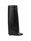 Givenchy Women Black Sandals With Logo Plaque On The Front And High Wedge Heel In Leather Woman In Black