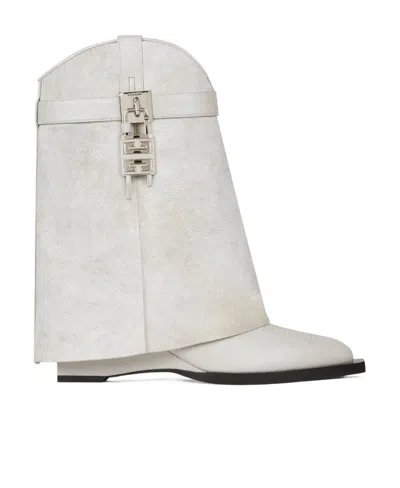 Givenchy Women's Shark Lock Cowboy Ankle Boots In Aged Leather In Ivory