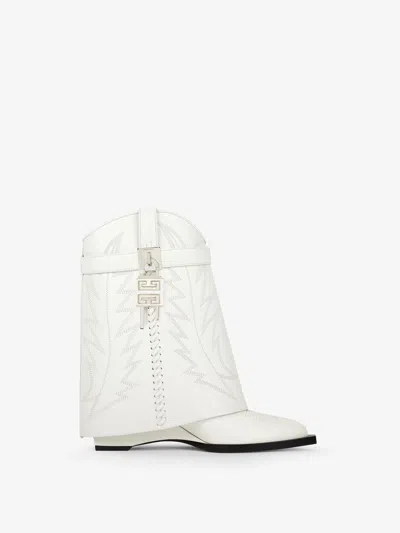 Givenchy Shark Lock Cowboy Ankle Boots In Leather In White