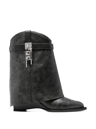 Pre-owned Givenchy Shark Lock Cowboy Boots In Black