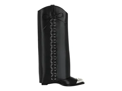 Pre-owned Givenchy Shark Lock Cowboy Boots (women's) Sneakers In Black