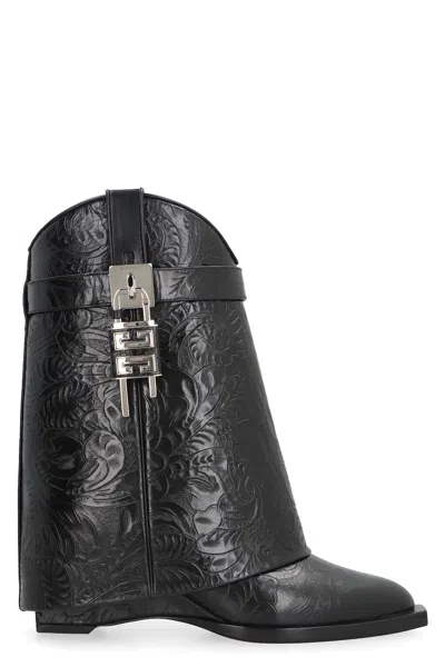 GIVENCHY SHARK LOCK COWBOY LEATHER ANKLE BOOTS
