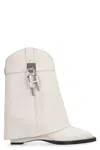 Givenchy Shark Lock Cowboy Leather Ankle Boots In White
