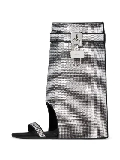 Givenchy Shark Lock Crystal-embellished Sandals In Gray