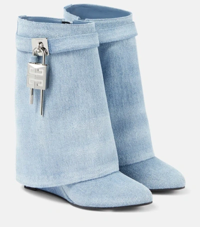 Givenchy Shark Lock Denim Ankle Boots In Blue