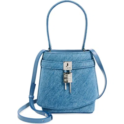 Givenchy Shark Lock Denim Bucket Bag In Medium Blue