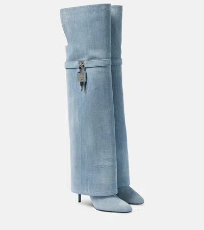 Givenchy Shark Lock Denim Over-the-knee Boots In Blue