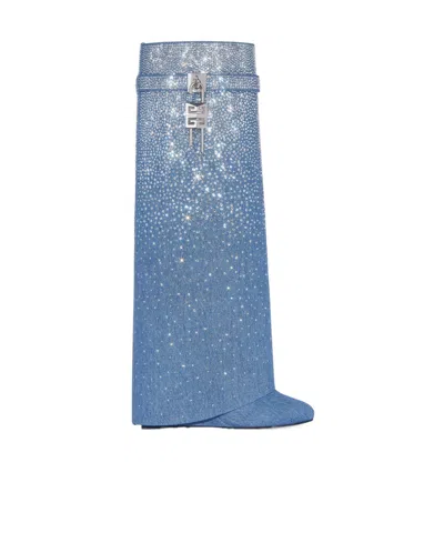 Givenchy Shark Lock Diamond-encrusted Cowboy Boots In Blue